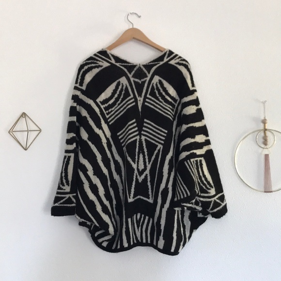 Nordstrom BP black white open sweater cardigan aztec sweater oversize kimono S - Picture 10 of 16